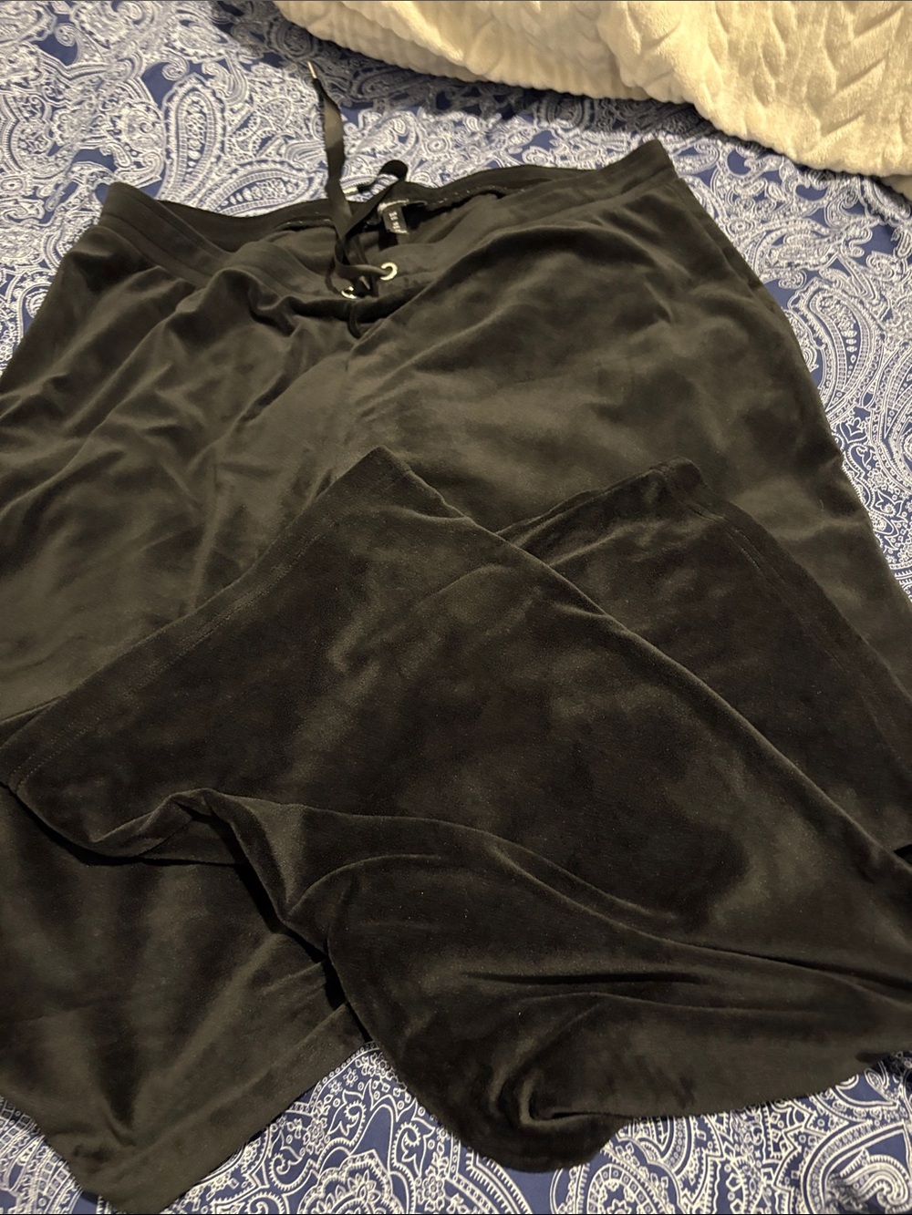 Women's Black Velvet Drawstring Pants